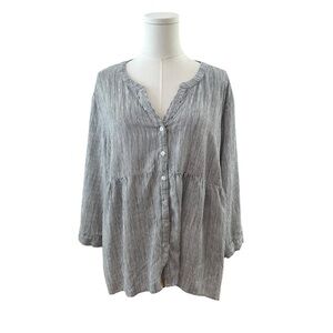 JNY Women's 3X Black Pinstripe Flowy Babydoll PLUS Curvy Classic Work Casual Top